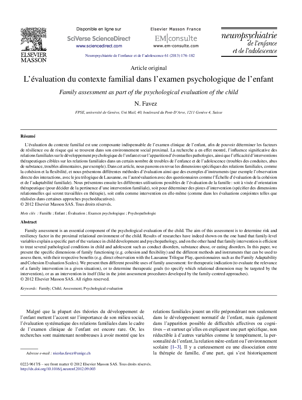 L’évaluation du contexte familial dans l’examen psychologique de l’enfant