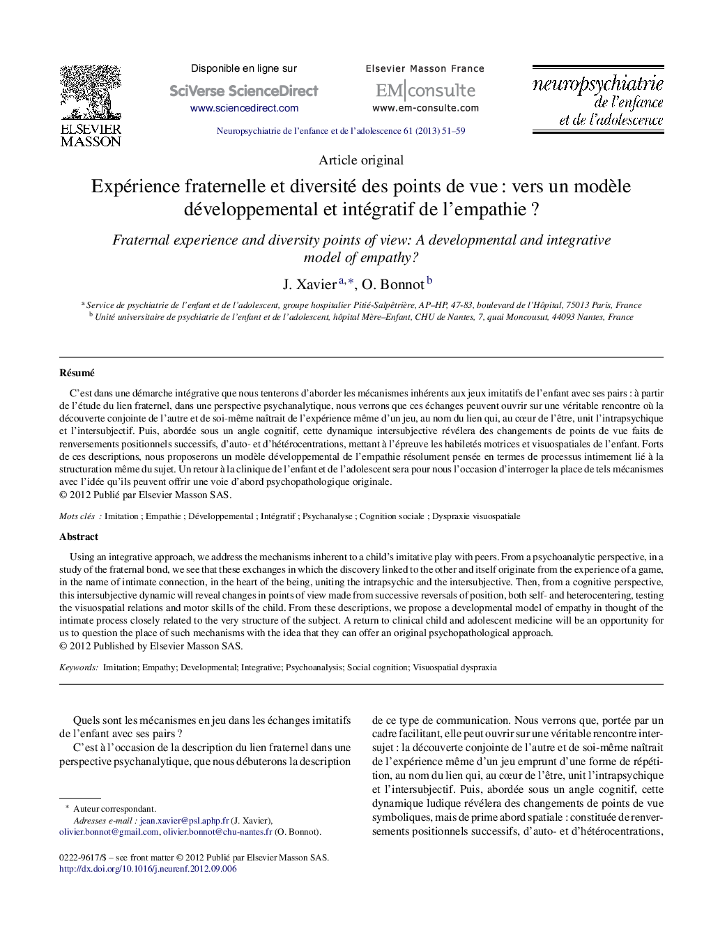 Expérience fraternelle et diversité des points de vue : vers un modèle développemental et intégratif de l’empathie ?