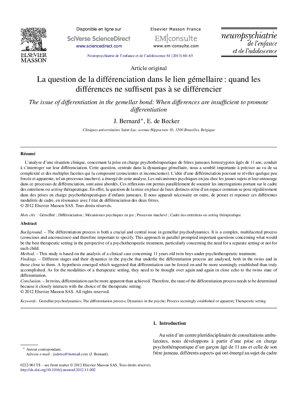 La question de la différenciation dans le lien gémellaire : quand les différences ne suffisent pas à se différencier