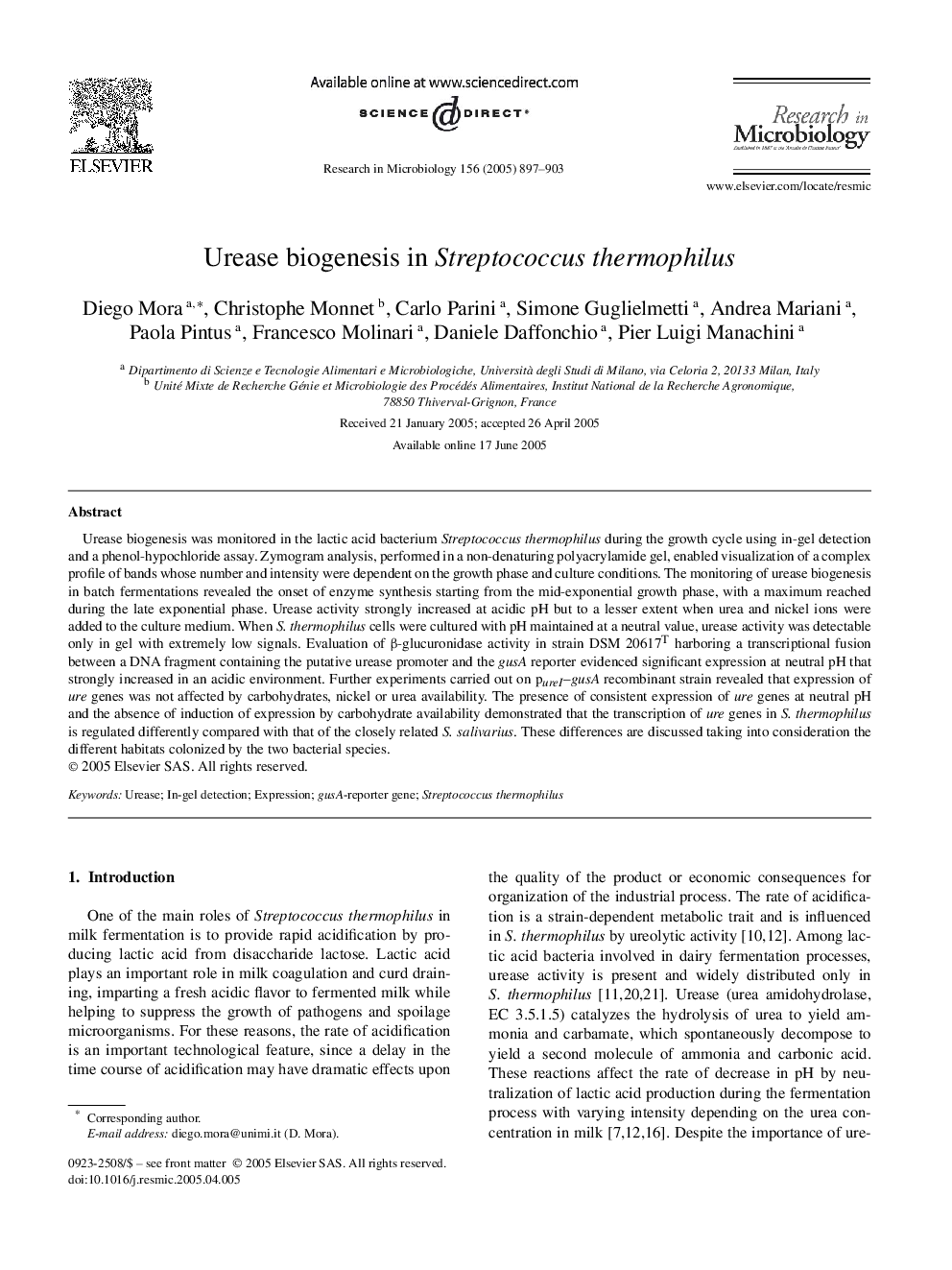 Urease biogenesis in Streptococcus thermophilus