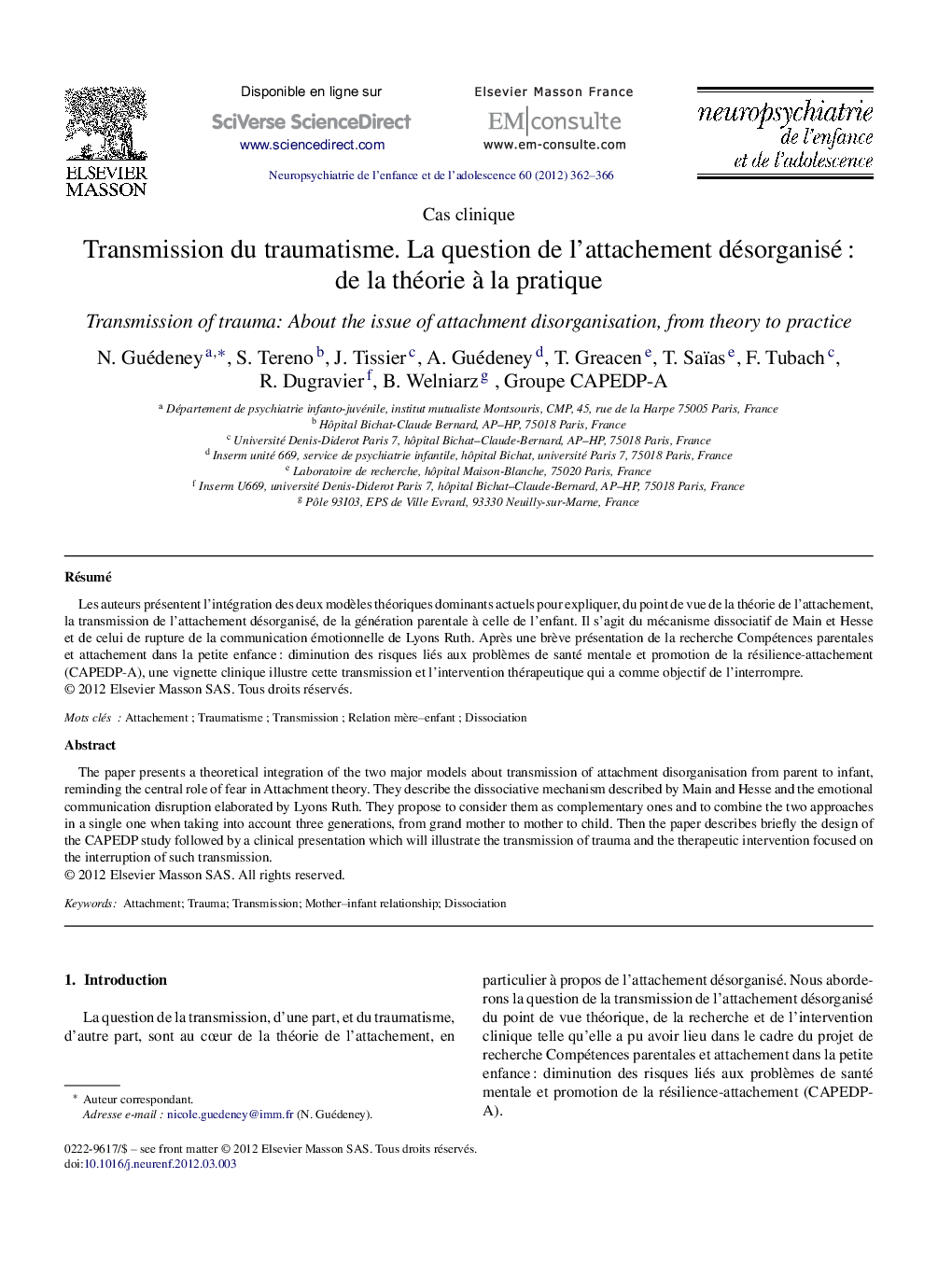 Transmission du traumatisme. La question de l’attachement désorganisé : de la théorie à la pratique