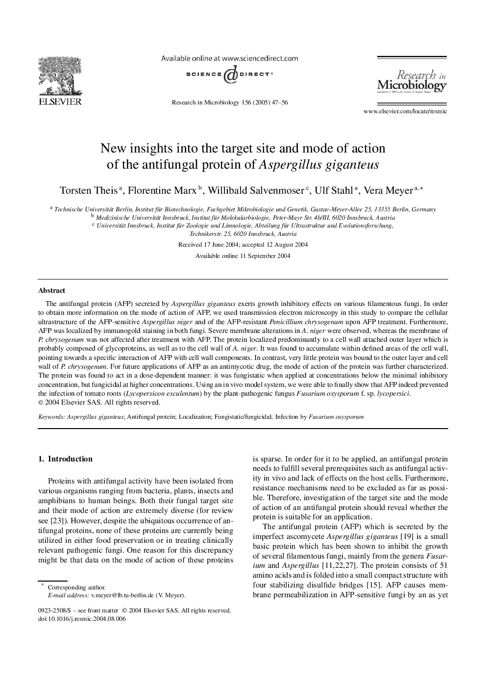 New insights into the target site and mode of action of the antifungal protein of Aspergillus giganteus