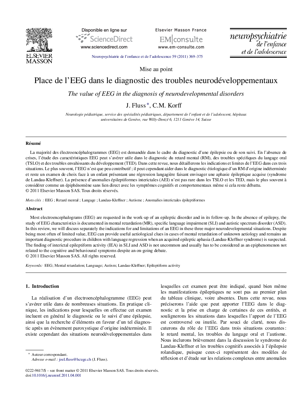 Place de l’EEG dans le diagnostic des troubles neurodéveloppementaux