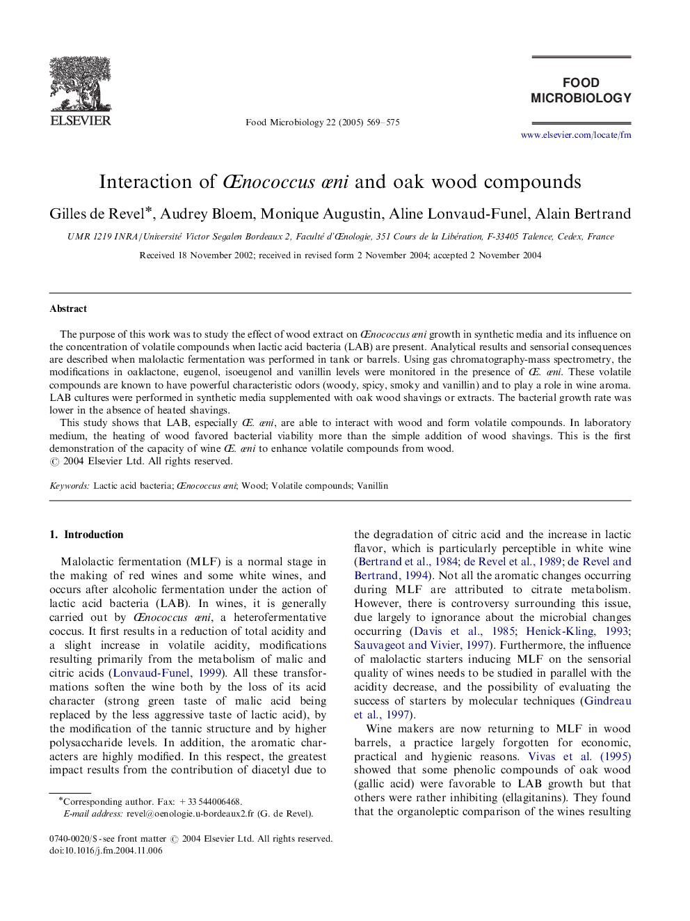 Interaction of Ånococcus Åni and oak wood compounds