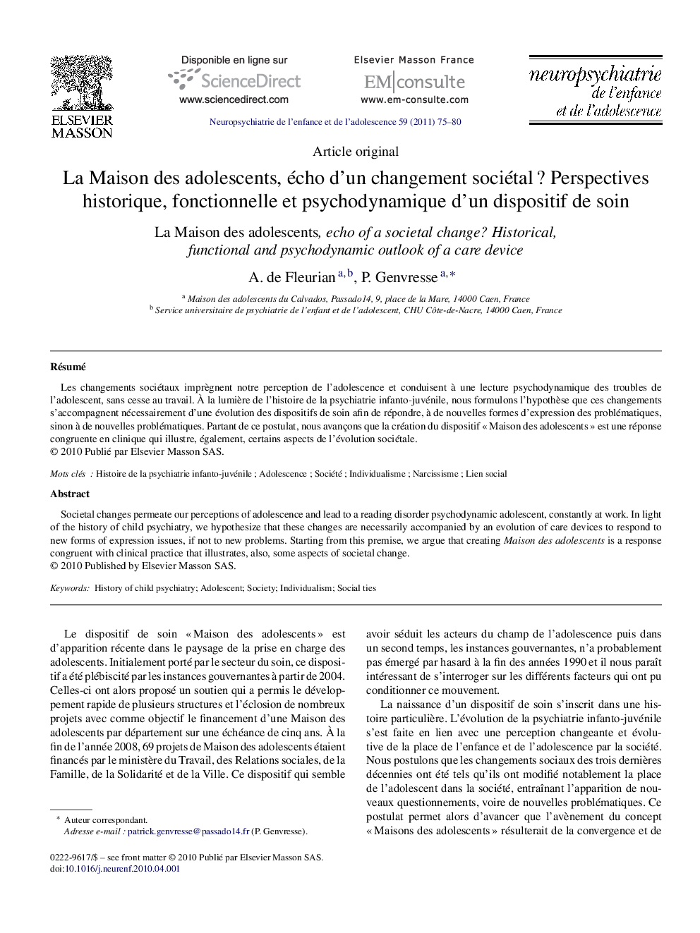 La Maison des adolescents, écho d’un changement sociétal ? Perspectives historique, fonctionnelle et psychodynamique d’un dispositif de soin