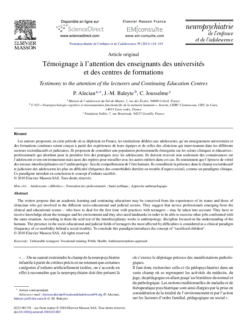 Témoignage à l’attention des enseignants des universités et des centres de formations