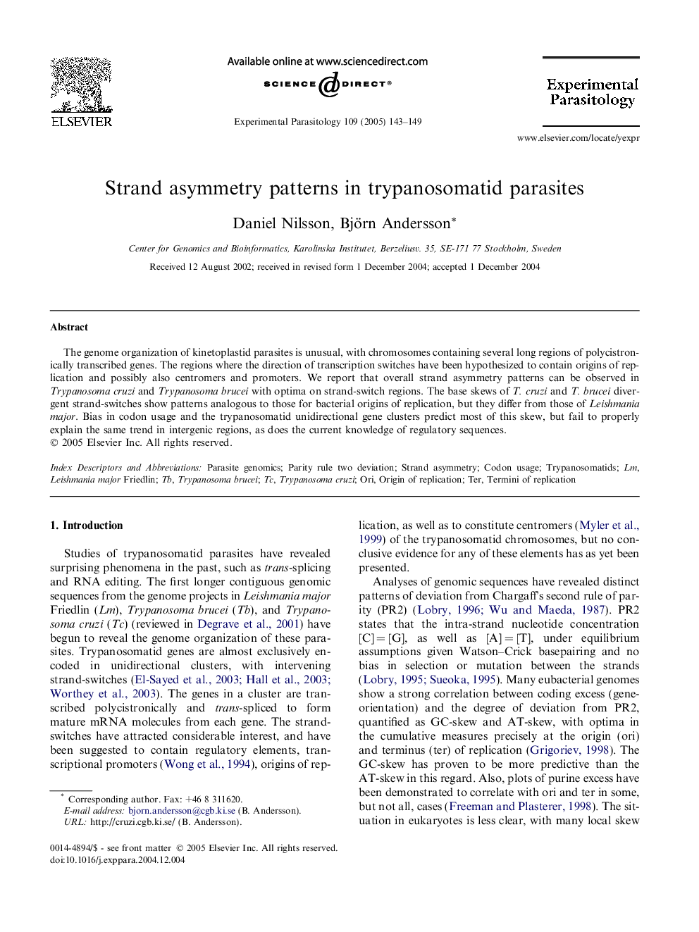 Strand asymmetry patterns in trypanosomatid parasites