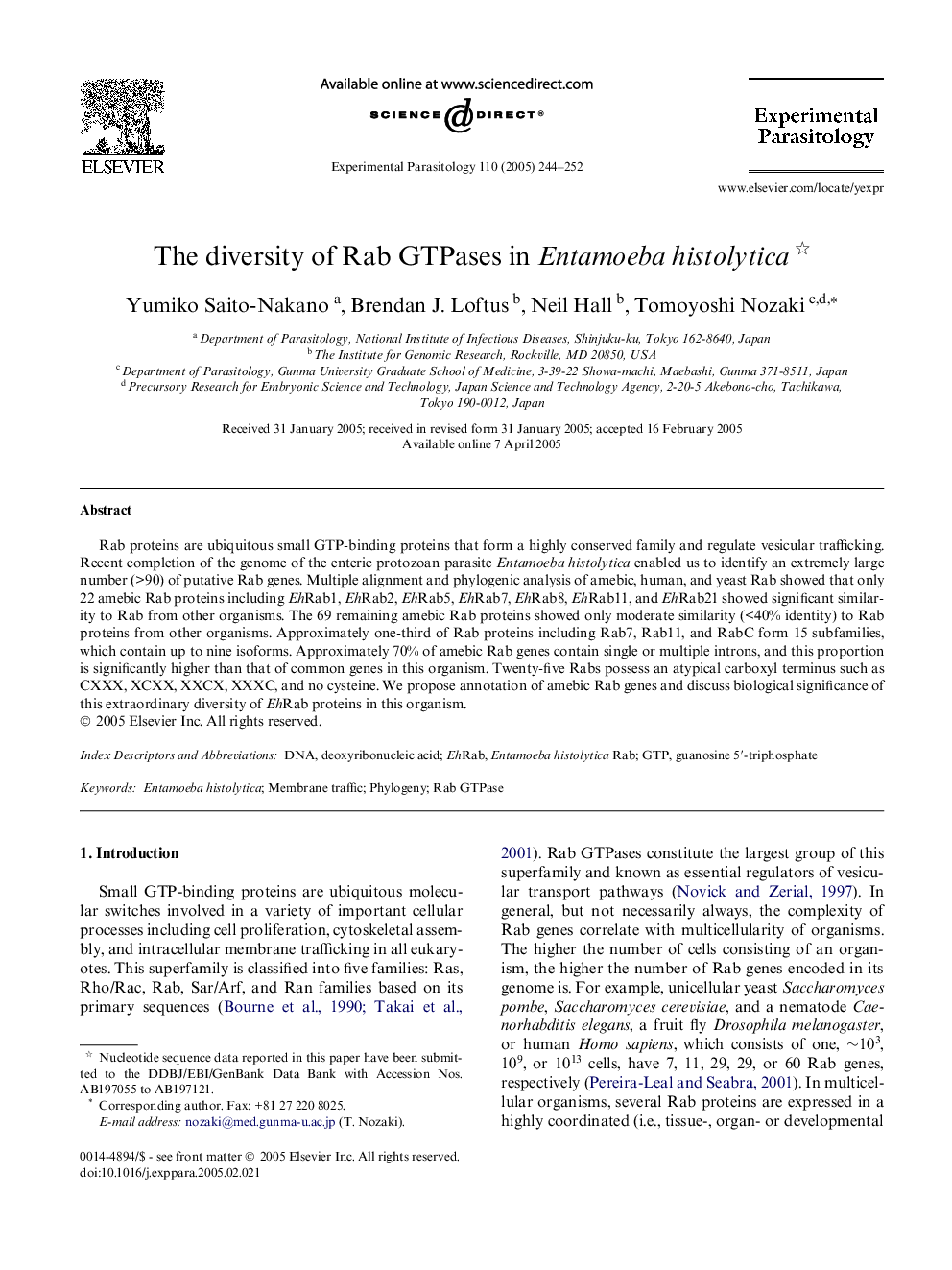 The diversity of Rab GTPases in Entamoeba histolytica