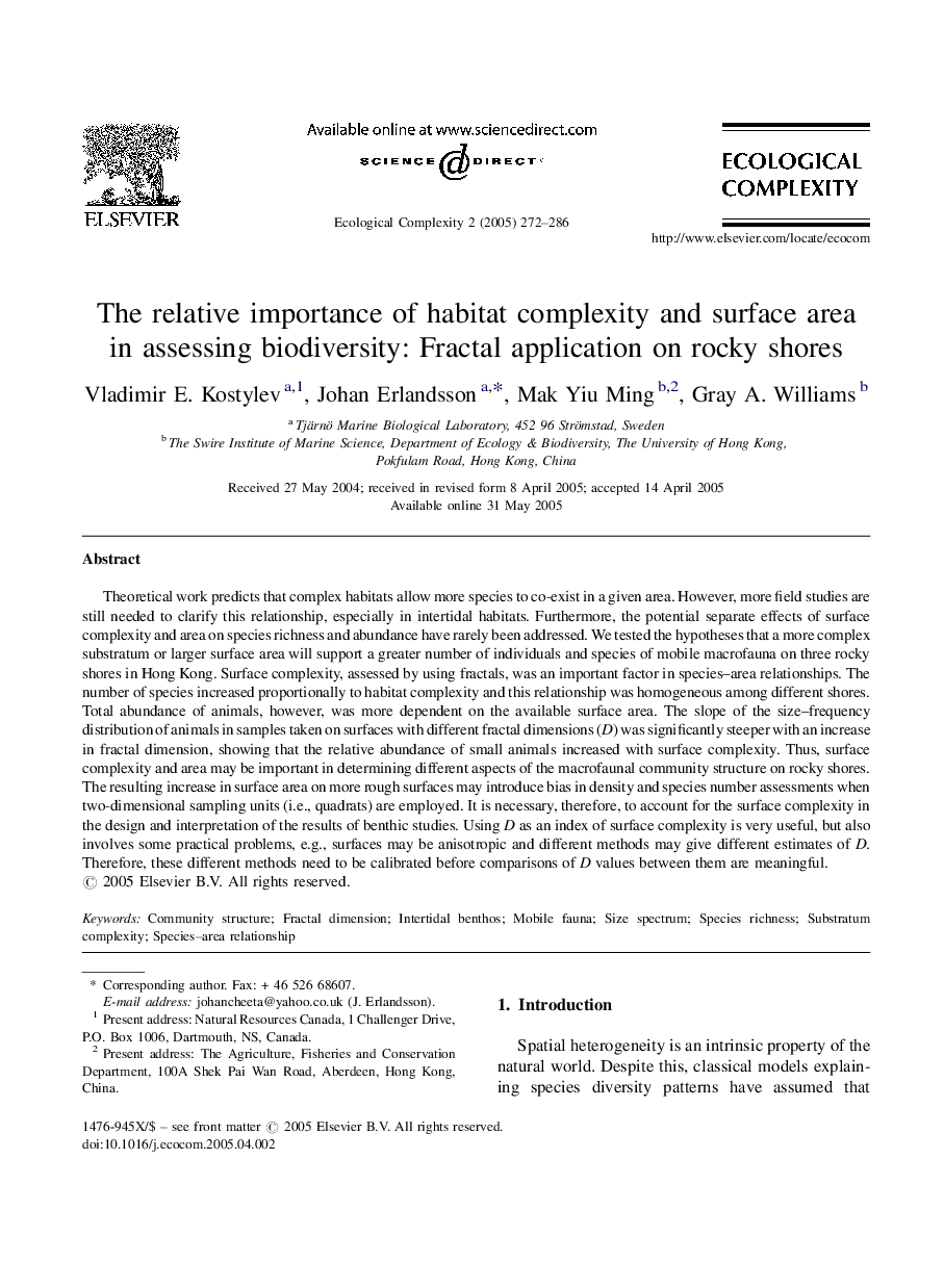 The relative importance of habitat complexity and surface area in assessing biodiversity: Fractal application on rocky shores