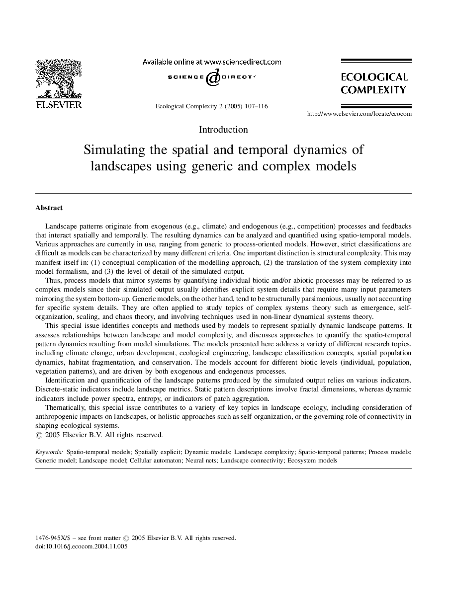Simulating the spatial and temporal dynamics of landscapes using generic and complex models