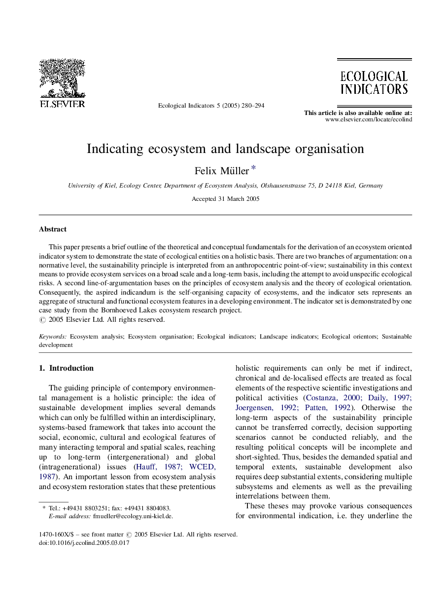 Indicating ecosystem and landscape organisation