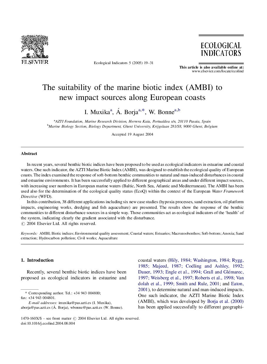 The suitability of the marine biotic index (AMBI) to new impact sources along European coasts