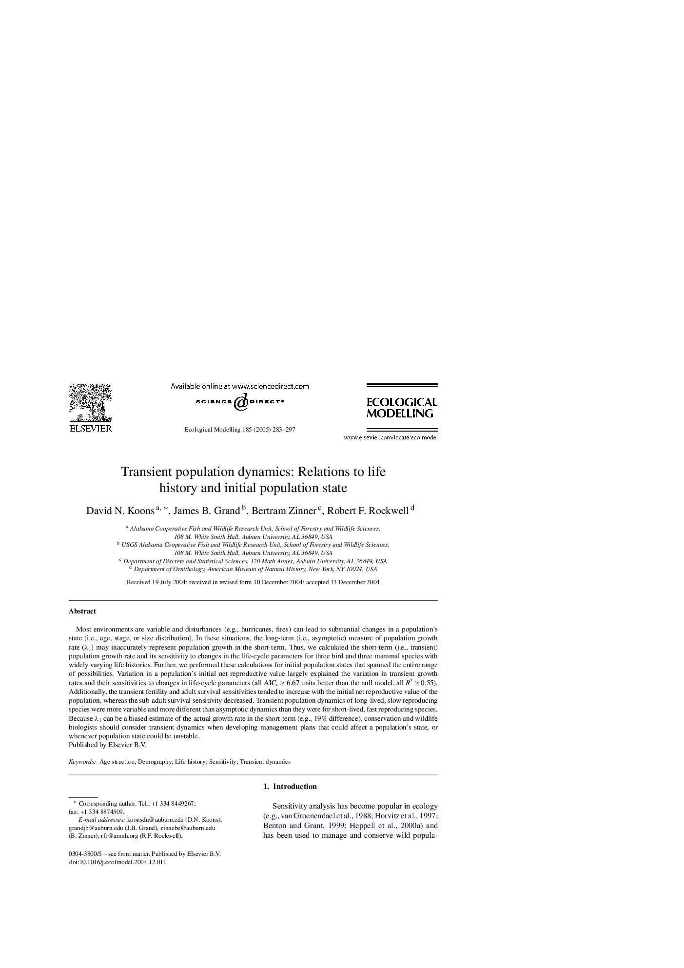 Transient population dynamics: Relations to life history and initial population state