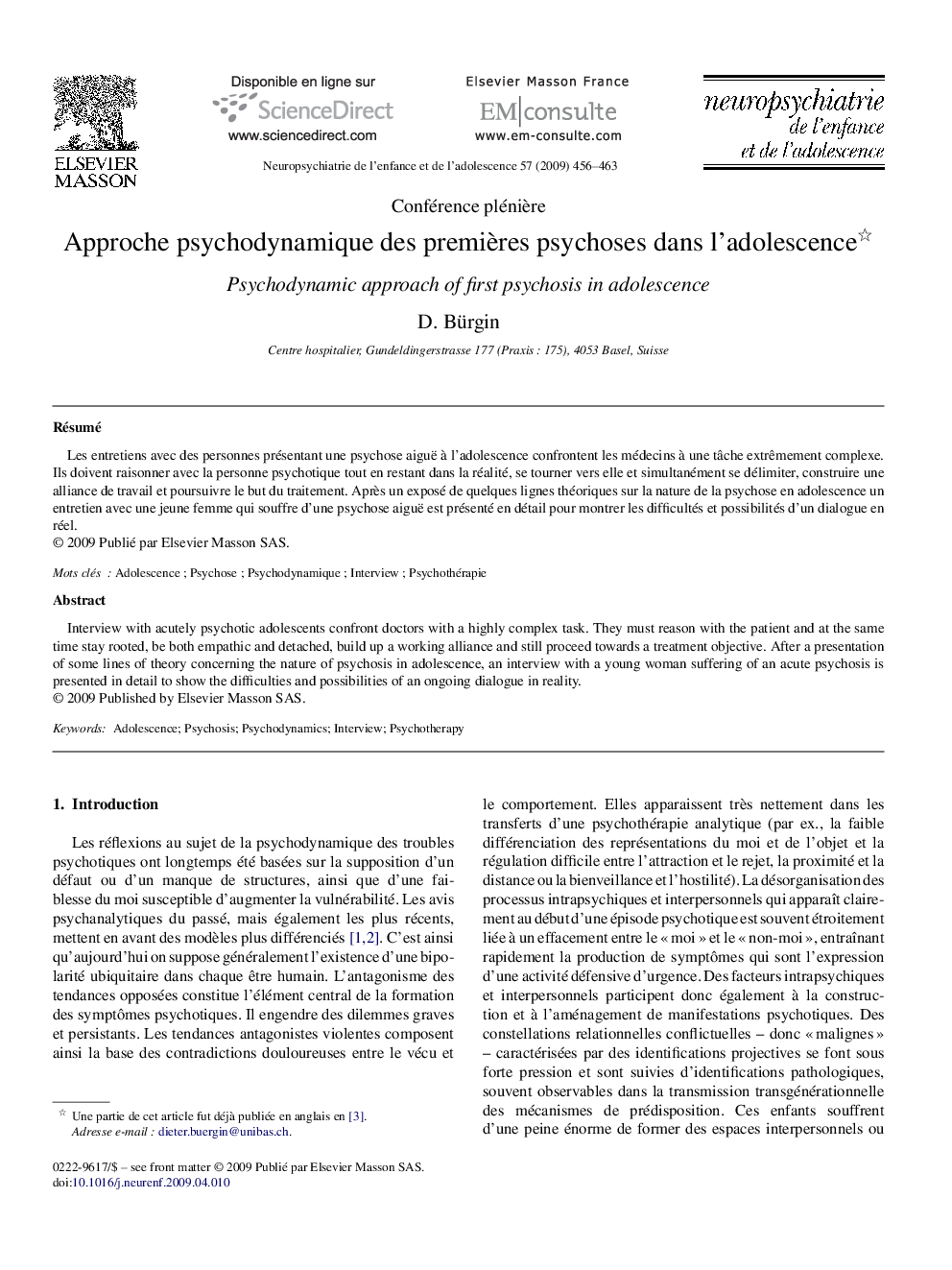 Approche psychodynamique des premières psychoses dans l’adolescence 