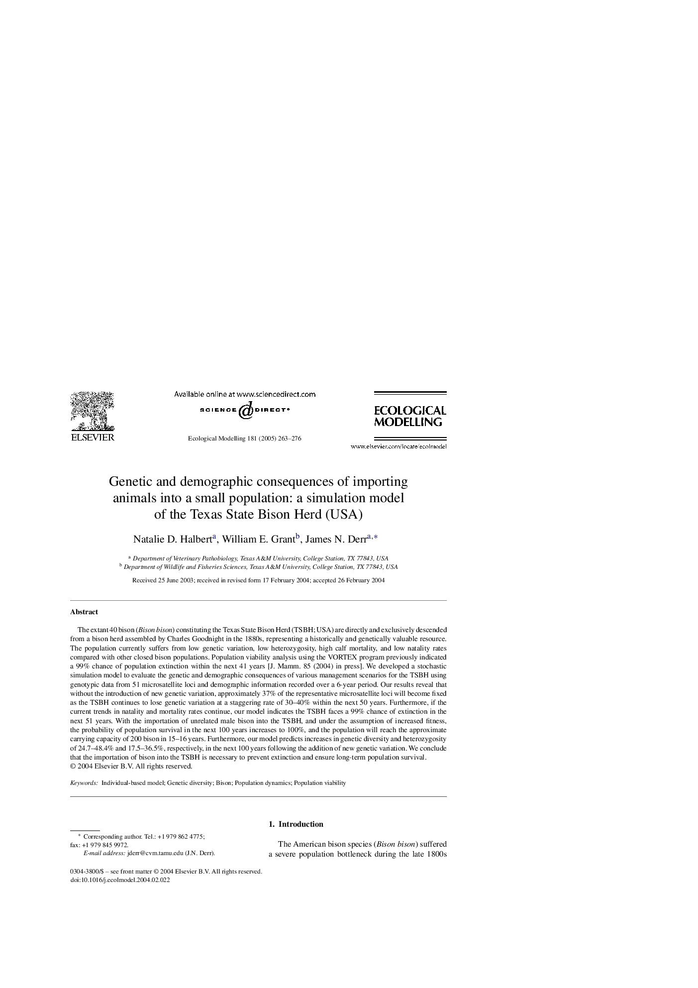 Genetic and demographic consequences of importing animals into a small population: a simulation model of the Texas State Bison Herd (USA)