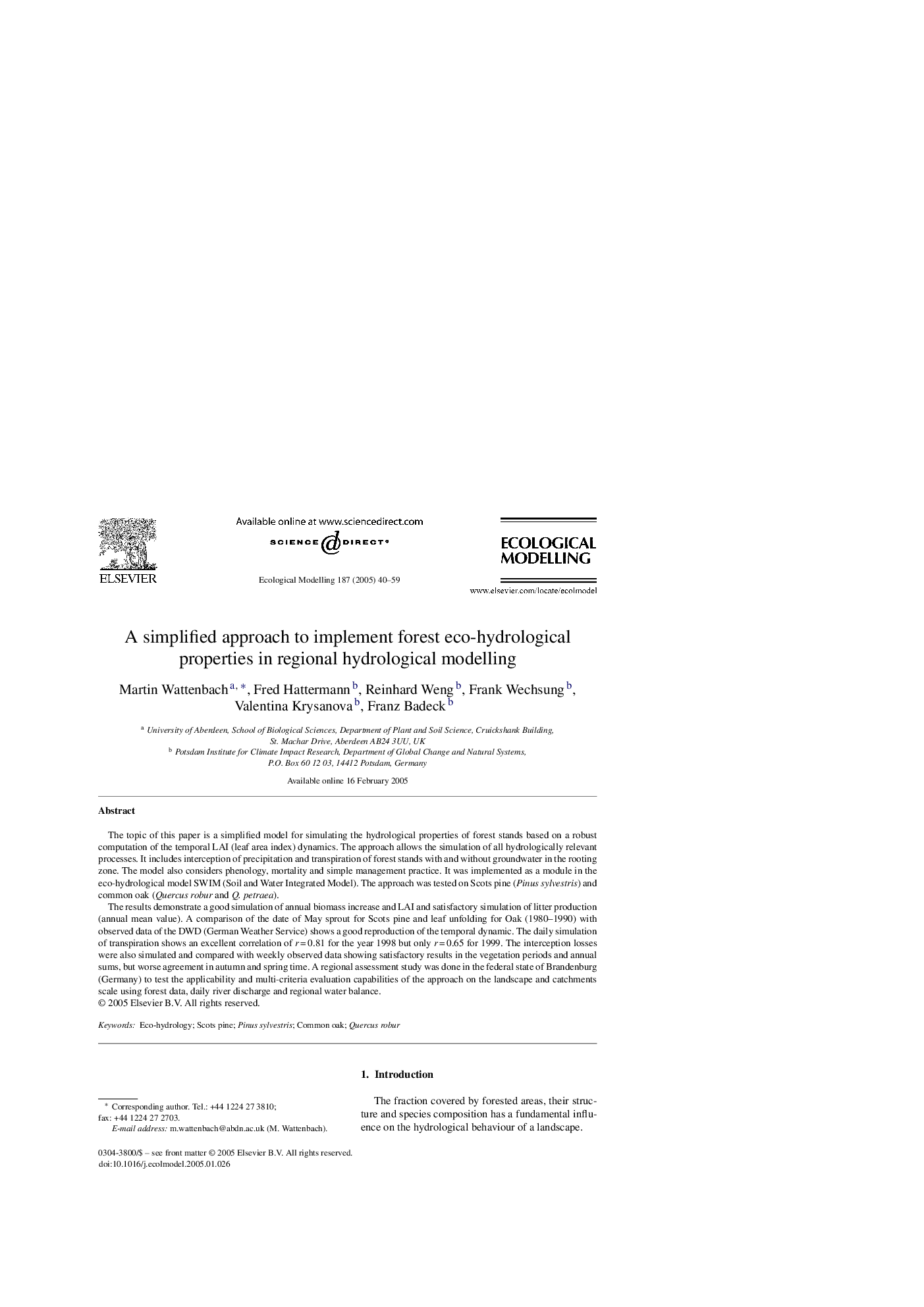 عکس صفحه اول مقاله: A simplified approach to implement forest eco-hydrological properties in regional hydrological modelling A simplified approach to implement forest eco-hydrological properties in regional hydrological modelling