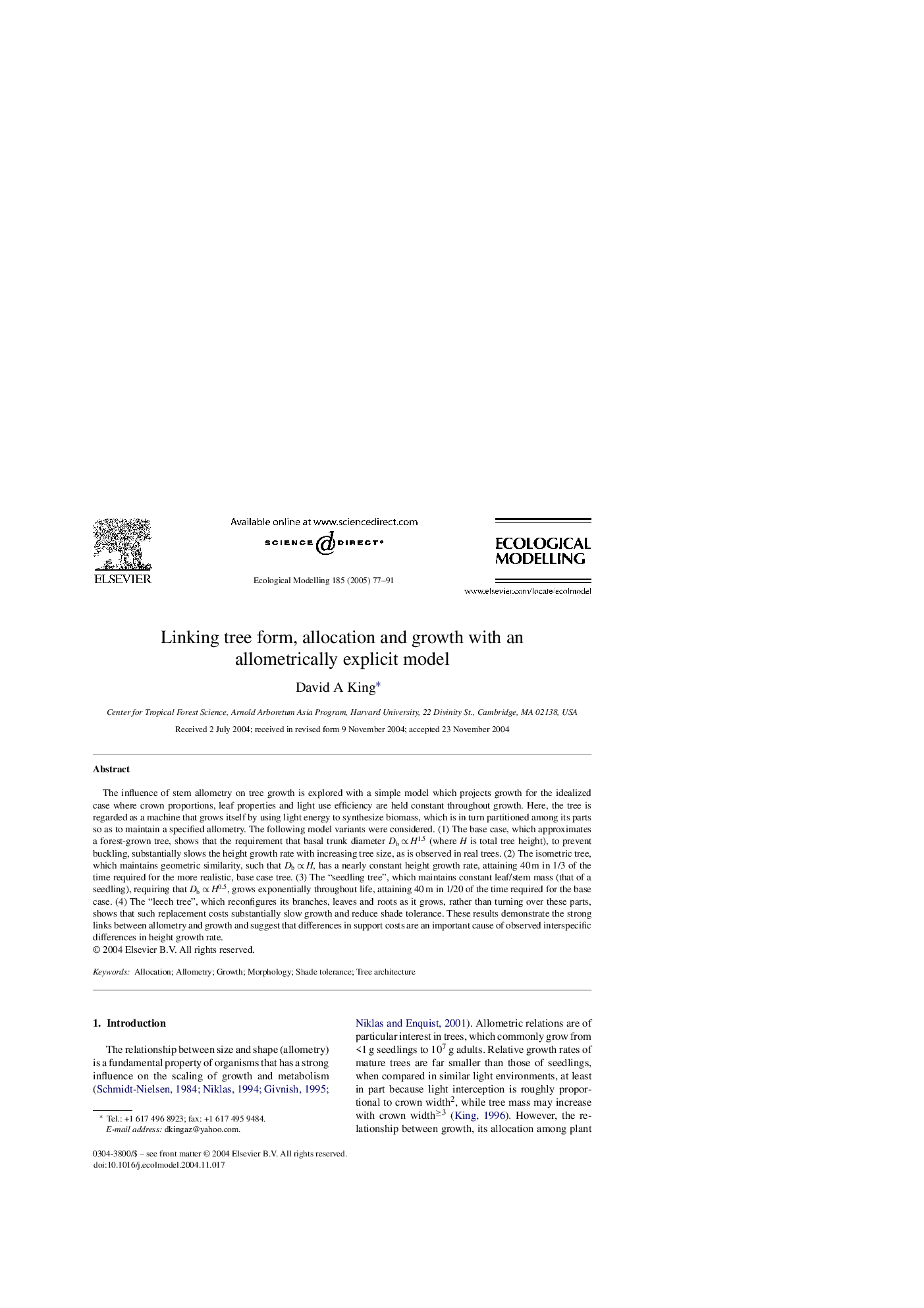 Linking tree form, allocation and growth with an allometrically explicit model