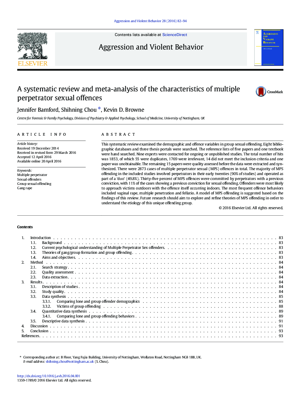 A systematic review and meta-analysis of the characteristics of multiple perpetrator sexual offences