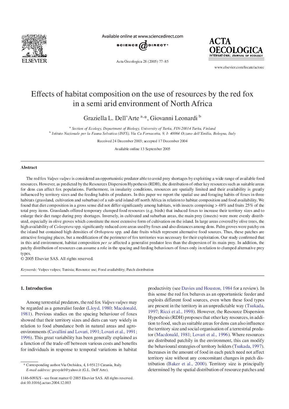 Effects of habitat composition on the use of resources by the red fox in a semi arid environment of North Africa