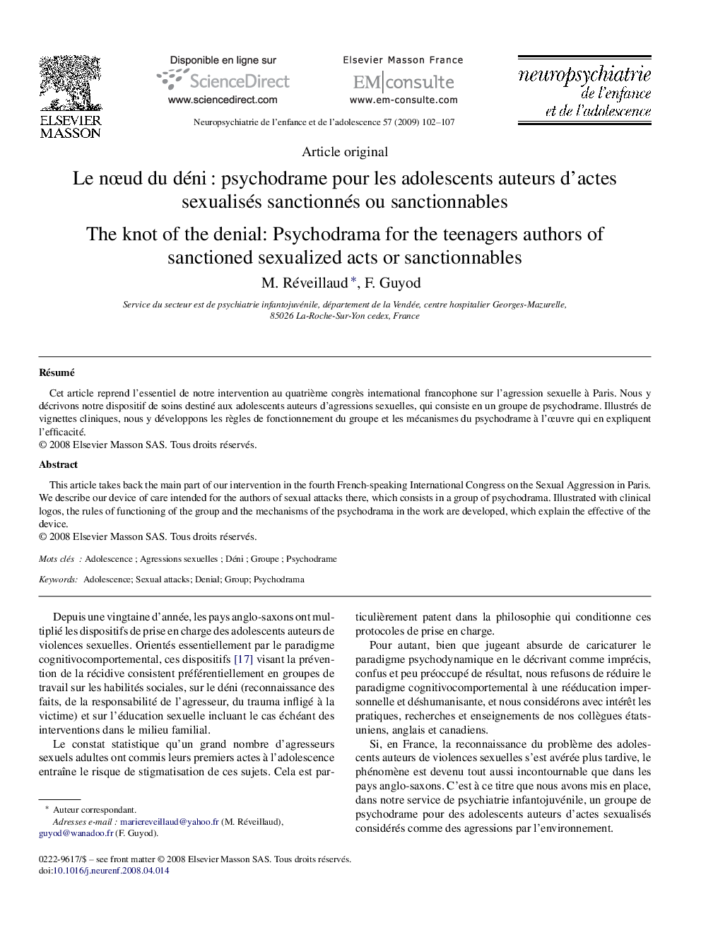 Le nœud du déni : psychodrame pour les adolescents auteurs d’actes sexualisés sanctionnés ou sanctionnables