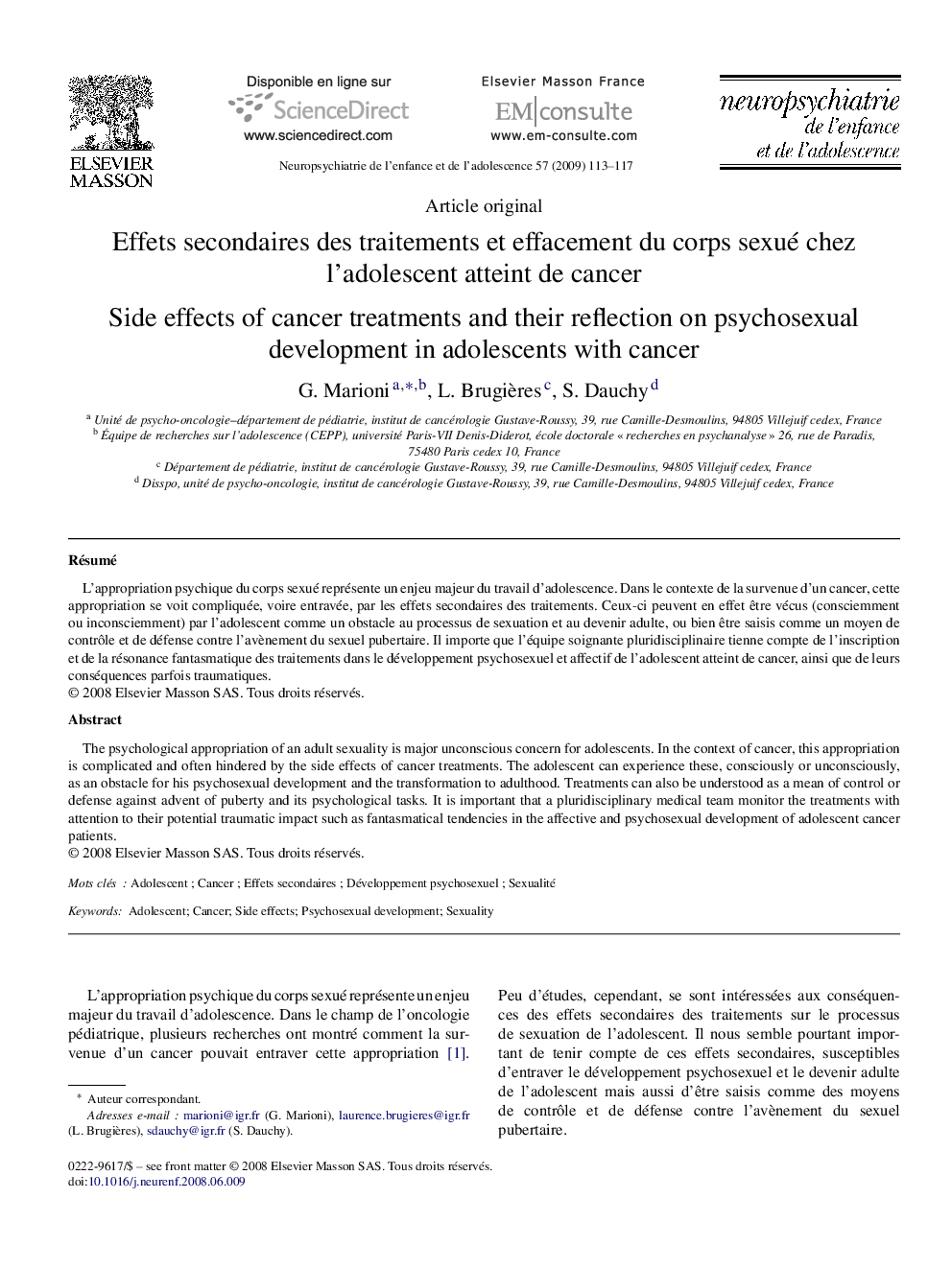 Effets secondaires des traitements et effacement du corps sexué chez l’adolescent atteint de cancer