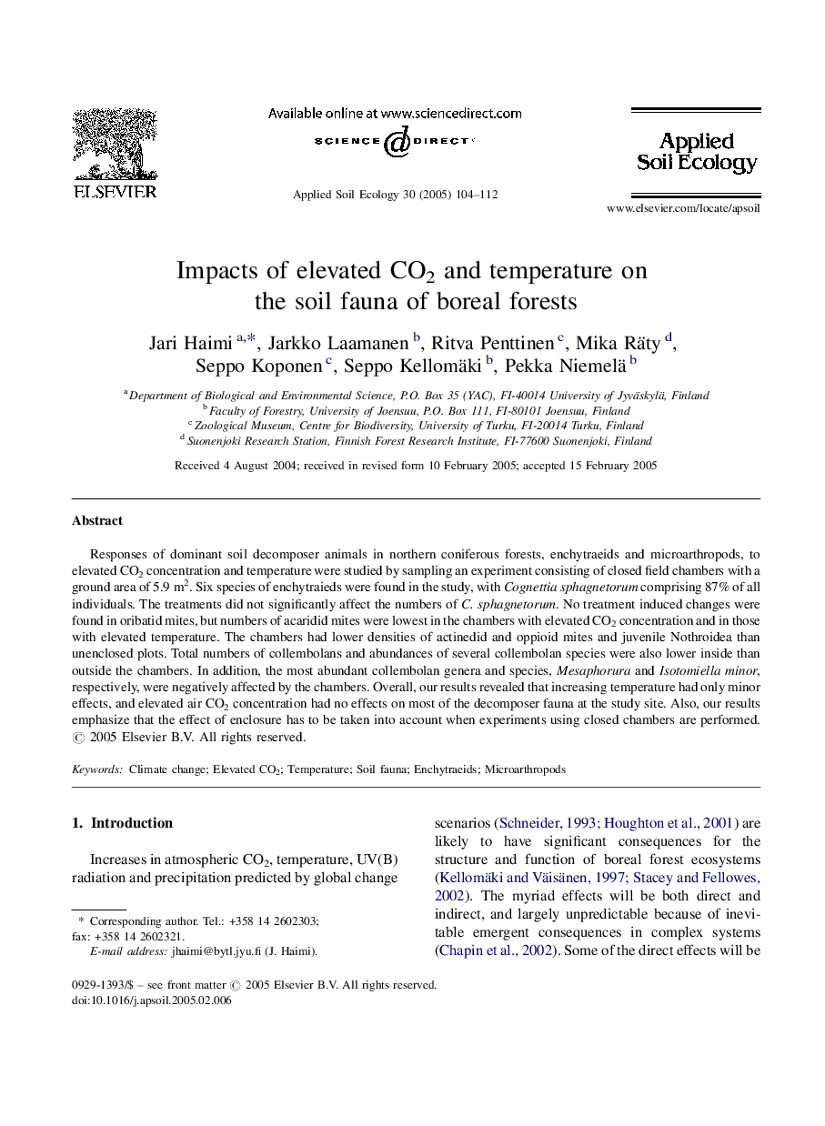 Impacts of elevated CO2 and temperature on the soil fauna of boreal forests