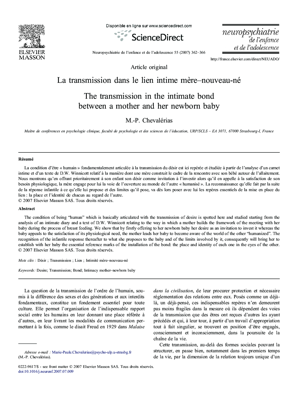 La transmission dansÂ leÂ lien intime mÃ¨re-nouveau-né