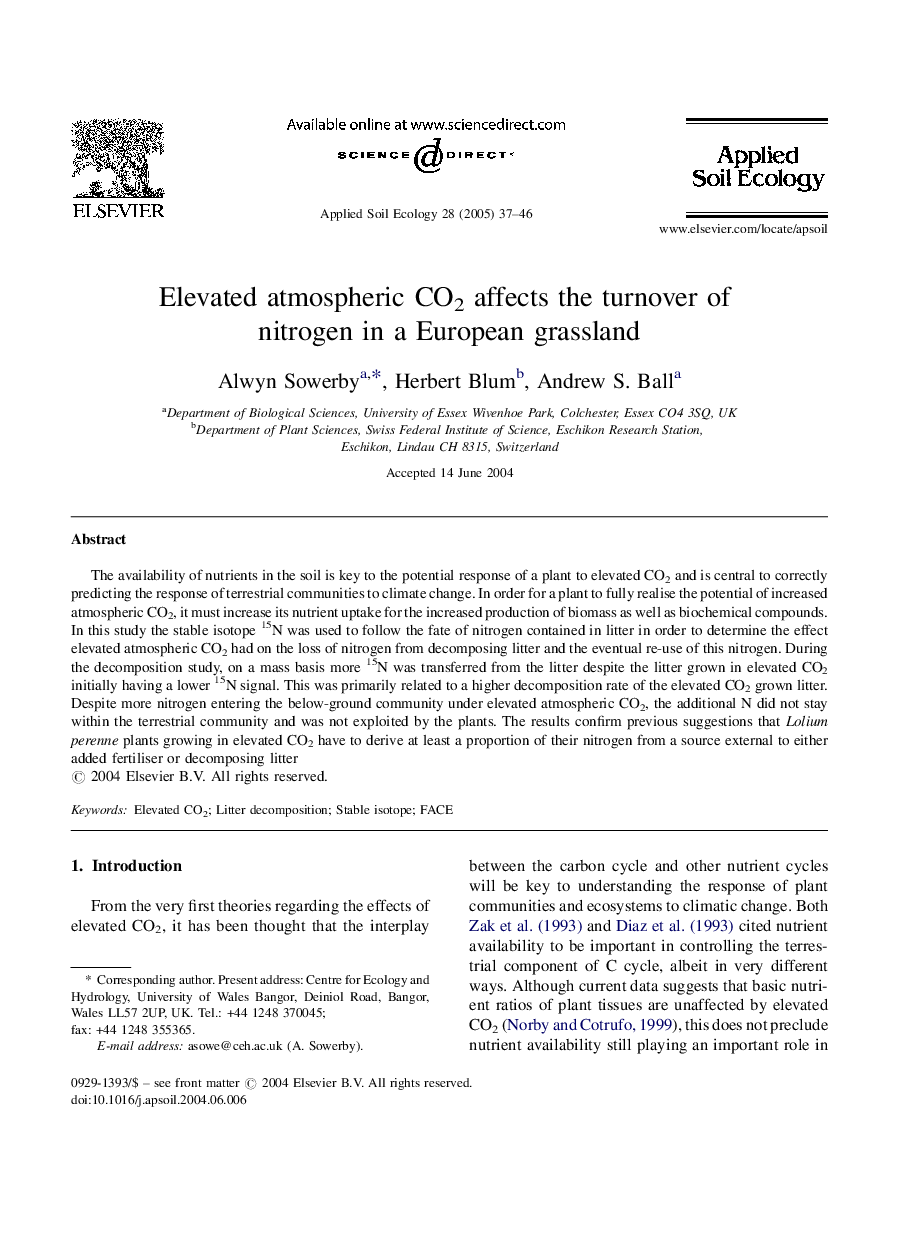 Elevated atmospheric CO2 affects the turnover of nitrogen in a European grassland