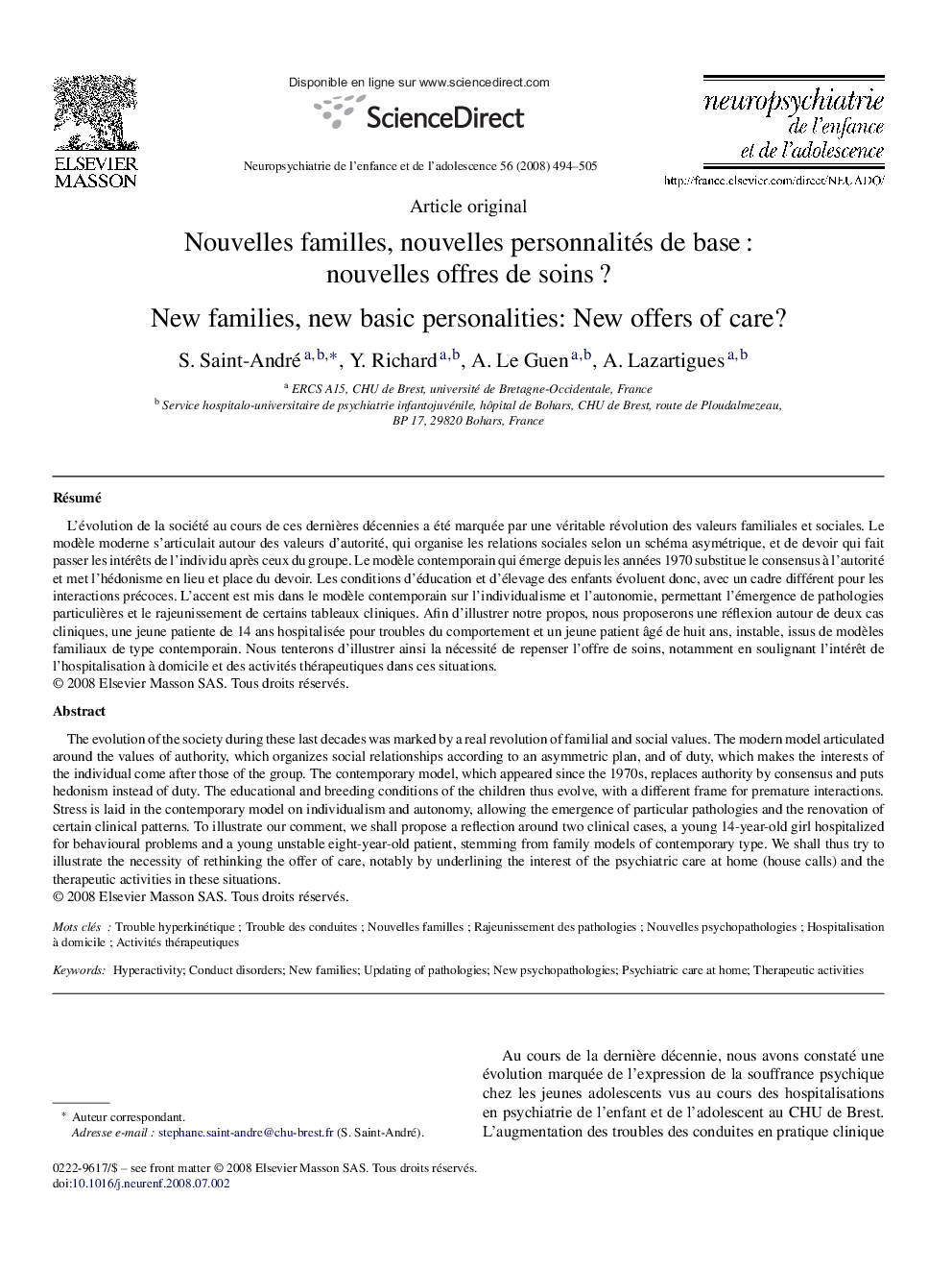 Nouvelles familles, nouvelles personnalités de base : nouvelles offres de soins ?