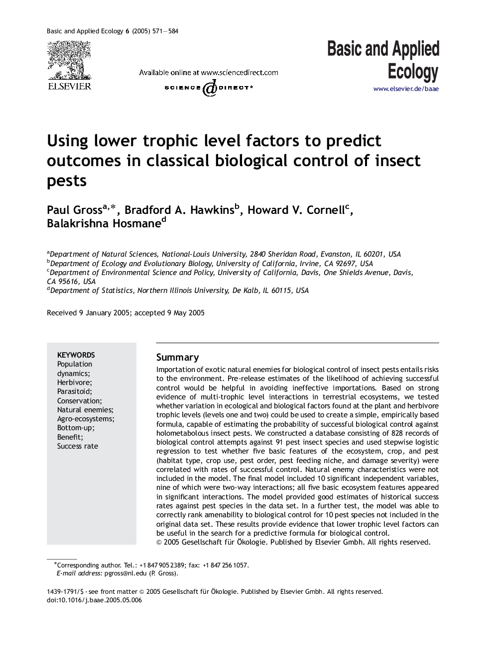 Using lower trophic level factors to predict outcomes in classical biological control of insect pests