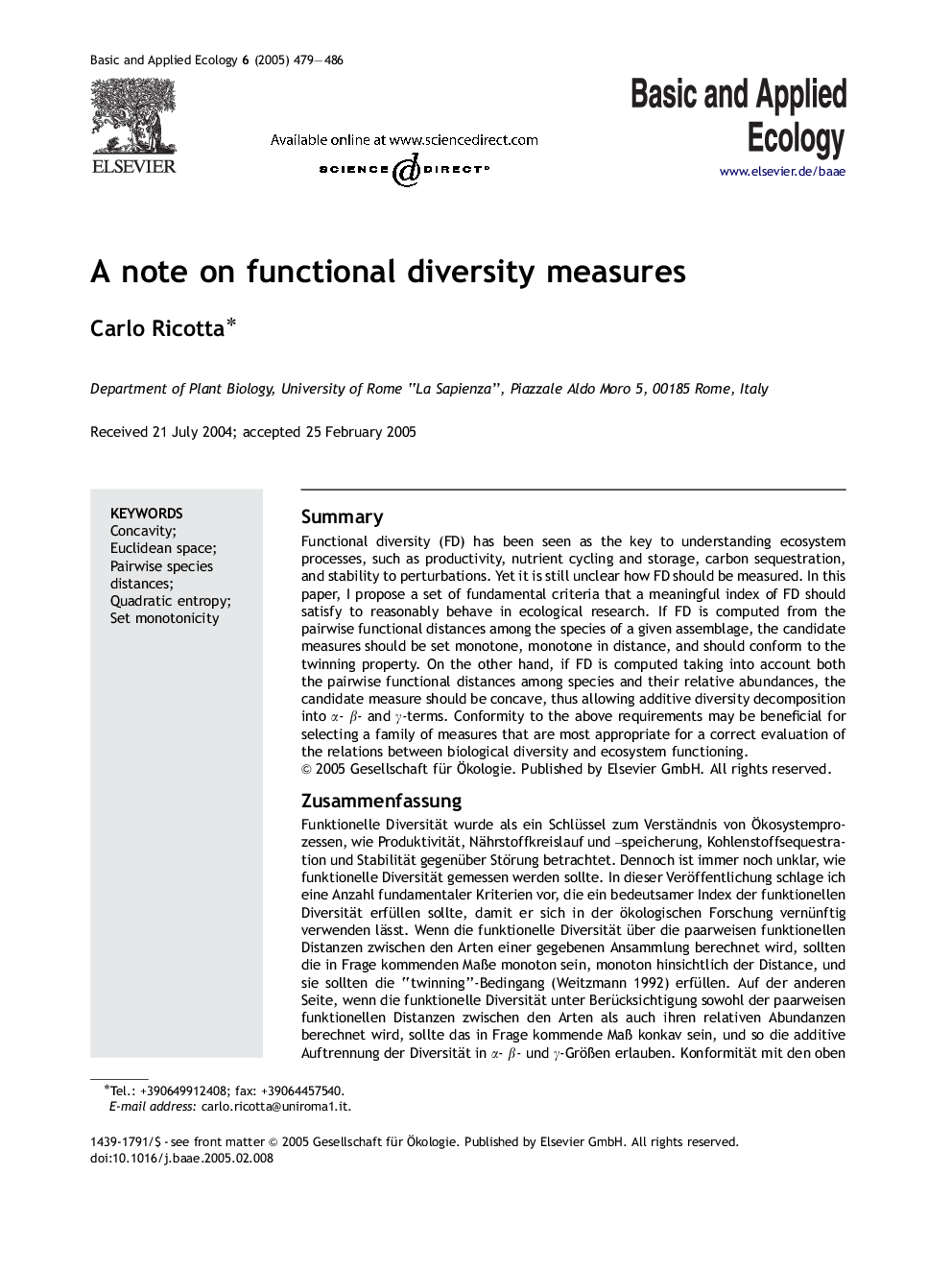 A note on functional diversity measures