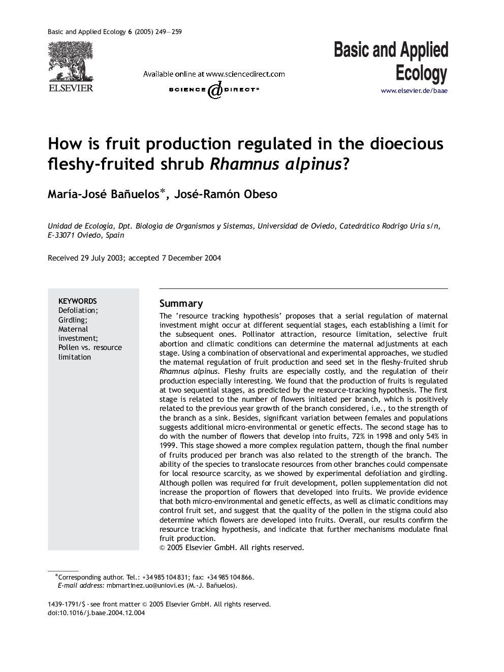 How is fruit production regulated in the dioecious fleshy-fruited shrub Rhamnus alpinus?