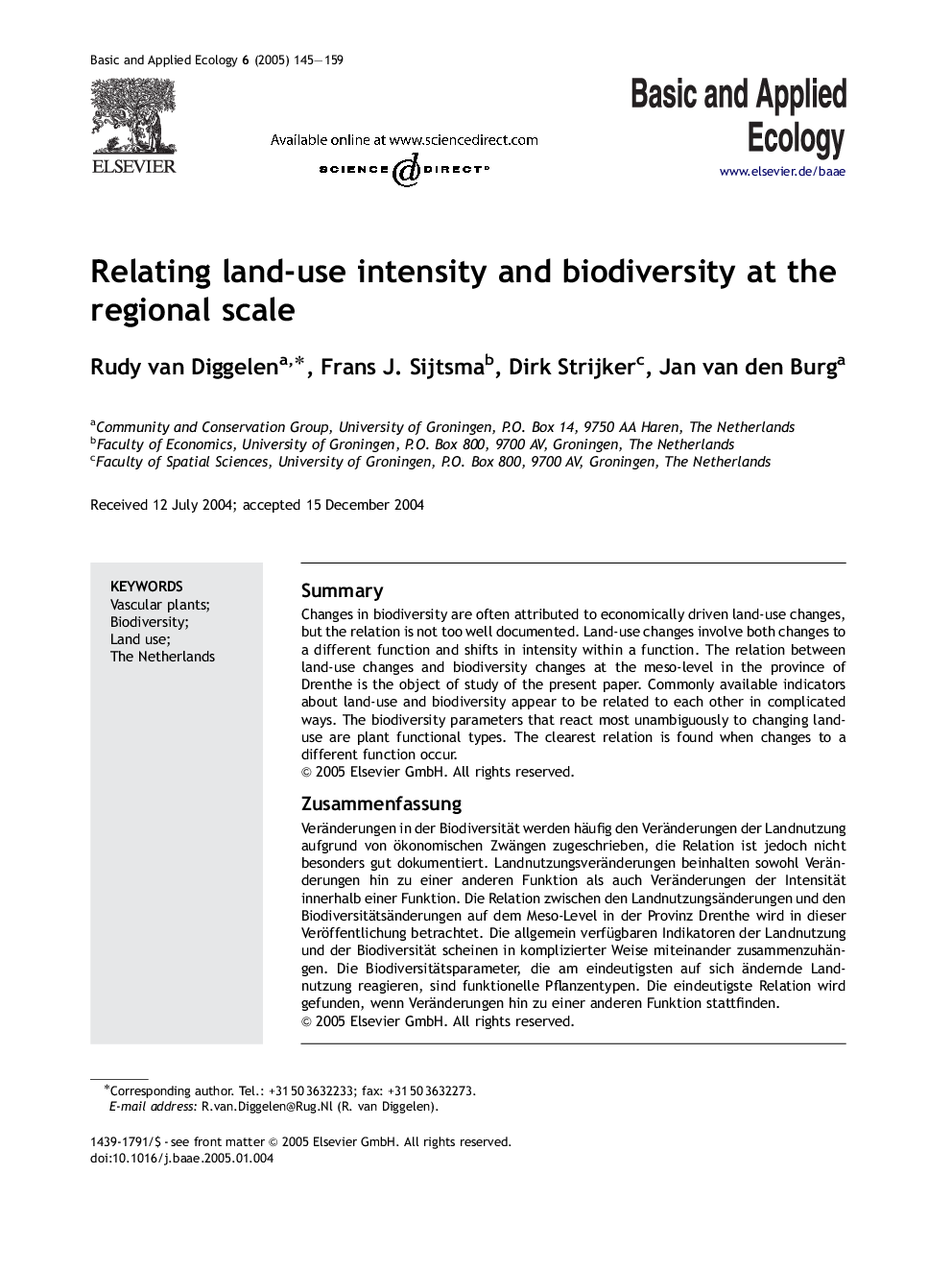 Relating land-use intensity and biodiversity at the regional scale