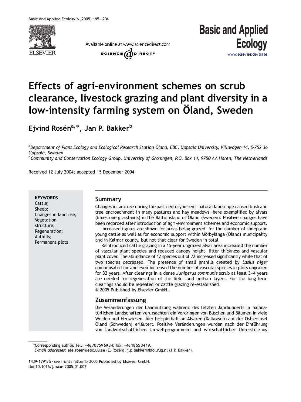 Effects of agri-environment schemes on scrub clearance, livestock grazing and plant diversity in a low-intensity farming system on Ãland, Sweden