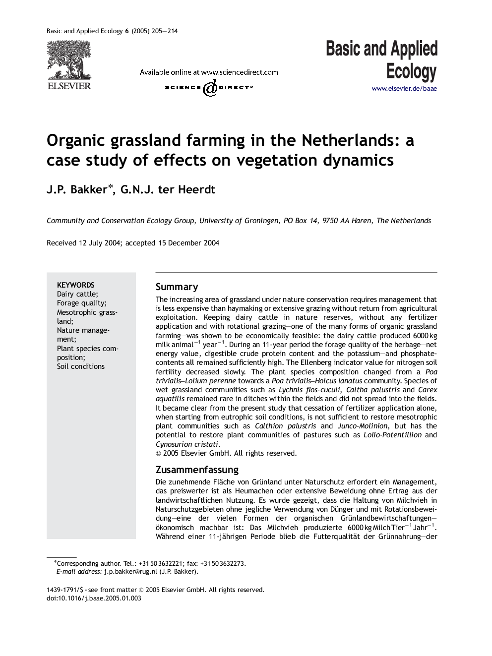 Organic grassland farming in the Netherlands: a case study of effects on vegetation dynamics