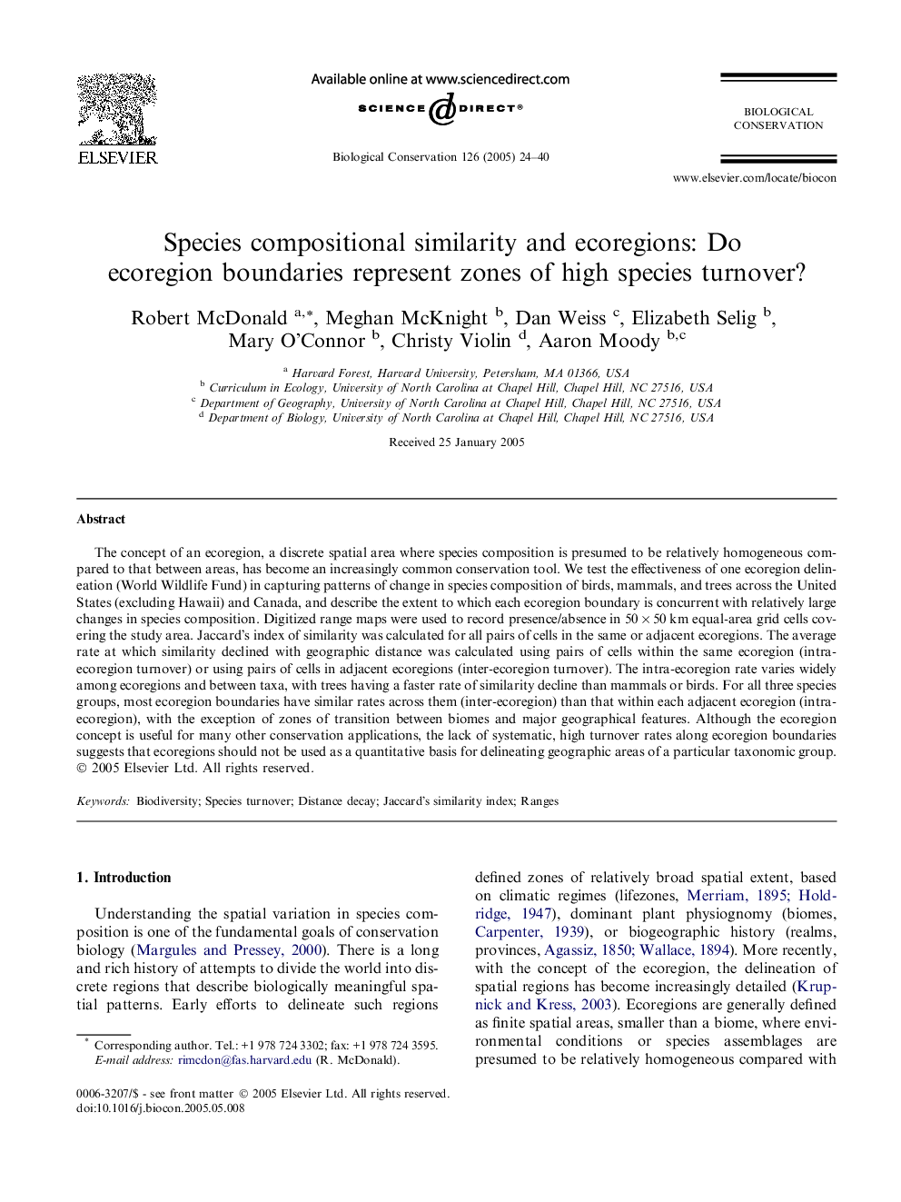 Species compositional similarity and ecoregions: Do ecoregion boundaries represent zones of high species turnover?