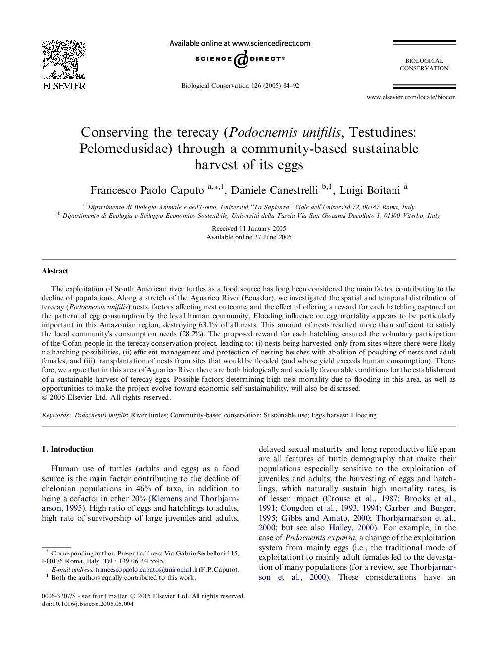 Conserving the terecay (Podocnemis unifilis, Testudines: Pelomedusidae) through a community-based sustainable harvest of its eggs