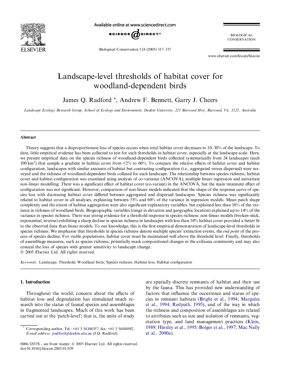 Landscape-level thresholds of habitat cover for woodland-dependent birds