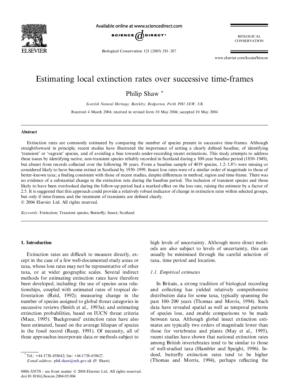 Estimating local extinction rates over successive time-frames