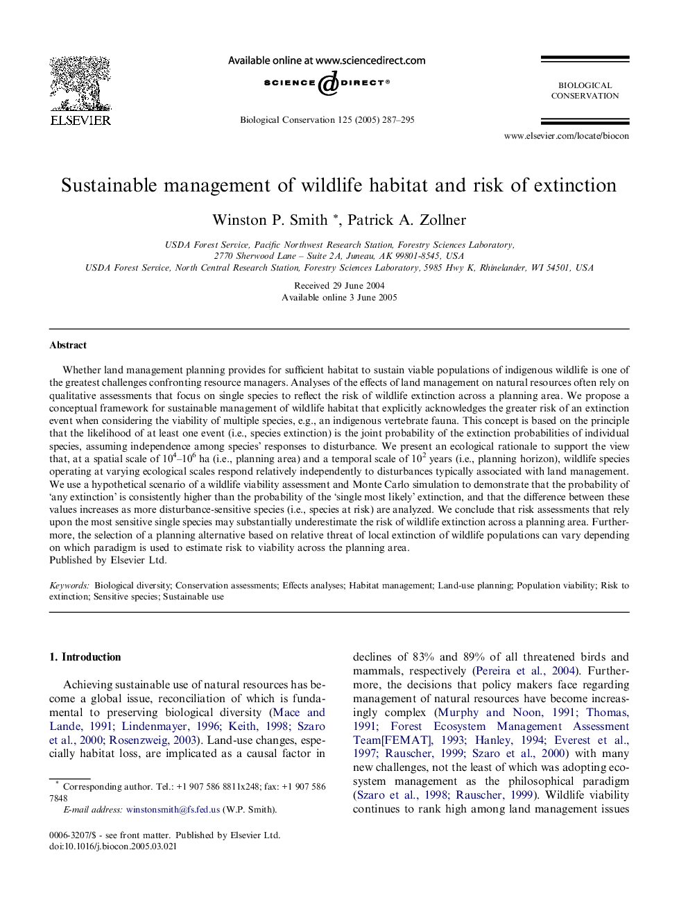 Sustainable management of wildlife habitat and risk of extinction