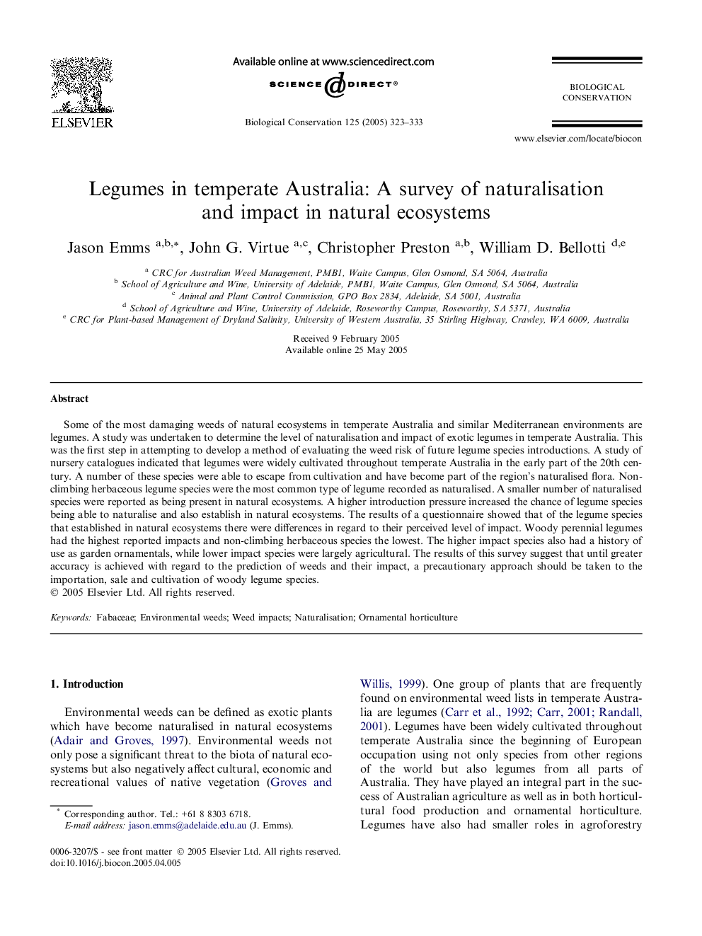 Legumes in temperate Australia: A survey of naturalisation and impact in natural ecosystems