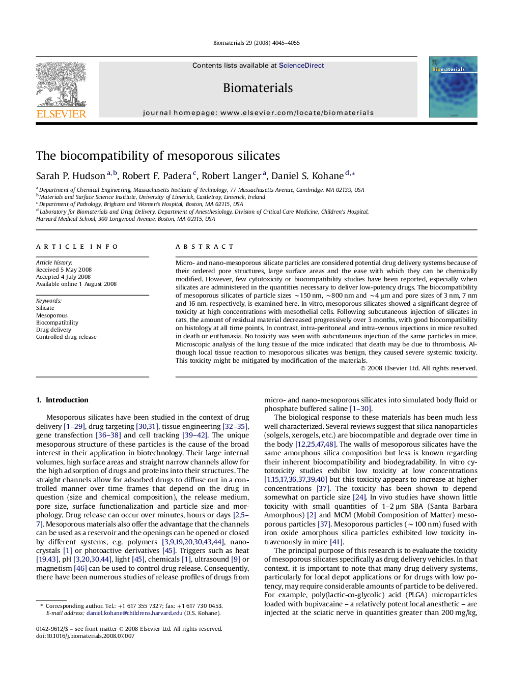 The biocompatibility of mesoporous silicates