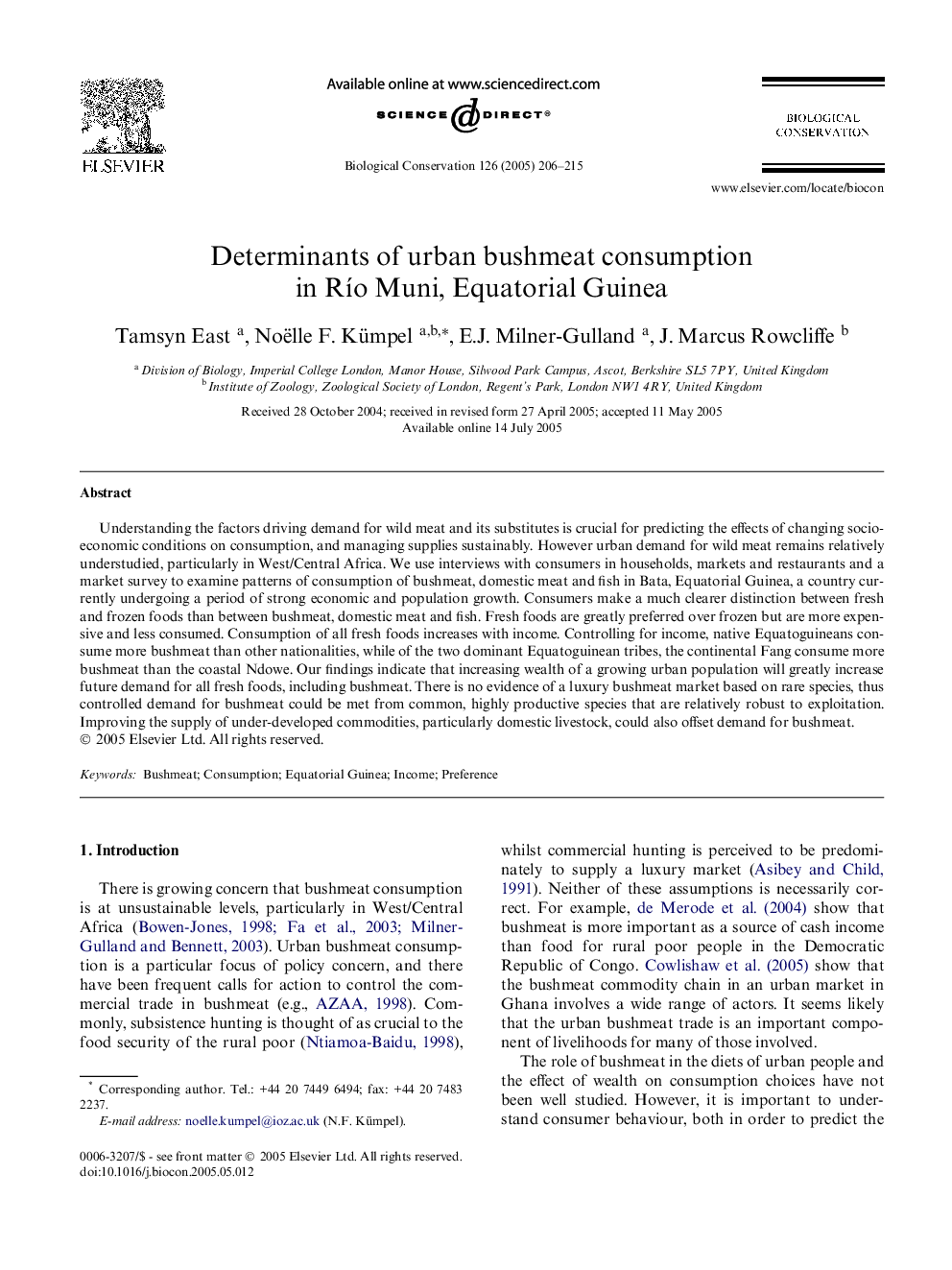 Determinants of urban bushmeat consumption in RÃ­o Muni, Equatorial Guinea