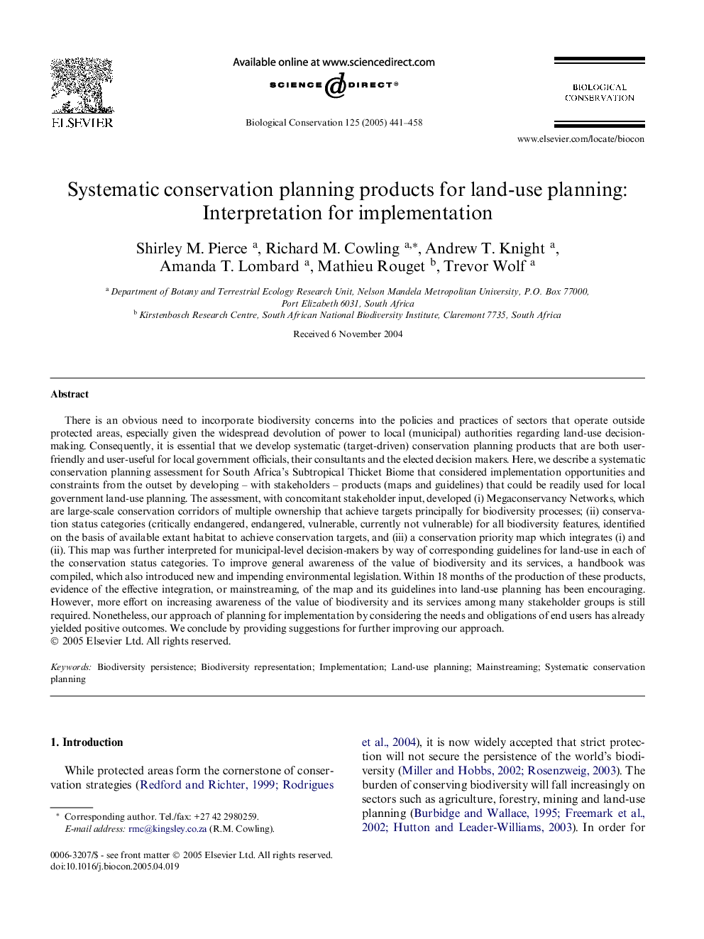 Systematic conservation planning products for land-use planning: Interpretation for implementation