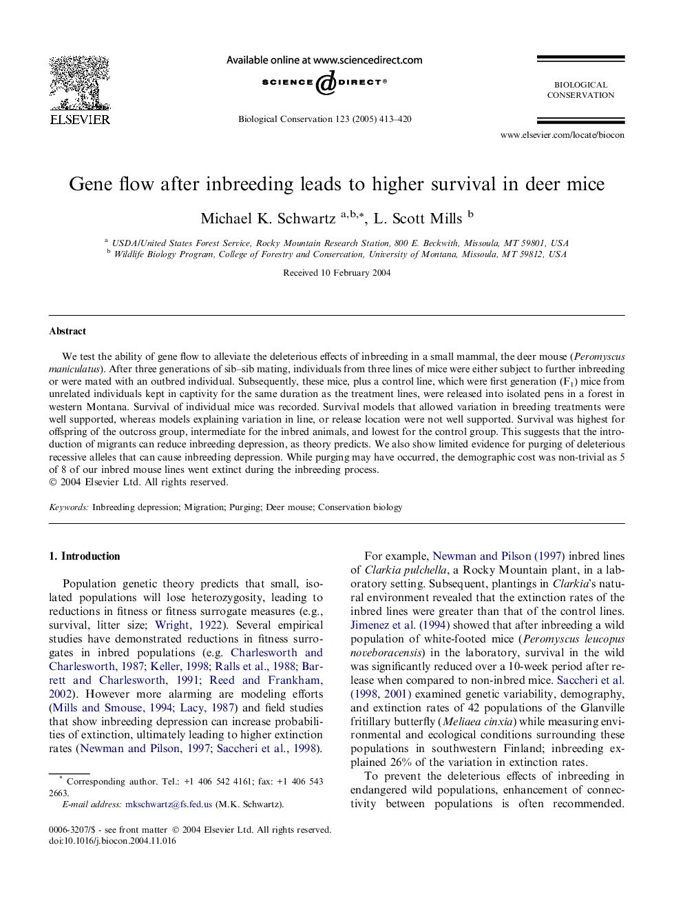 Gene flow after inbreeding leads to higher survival in deer mice