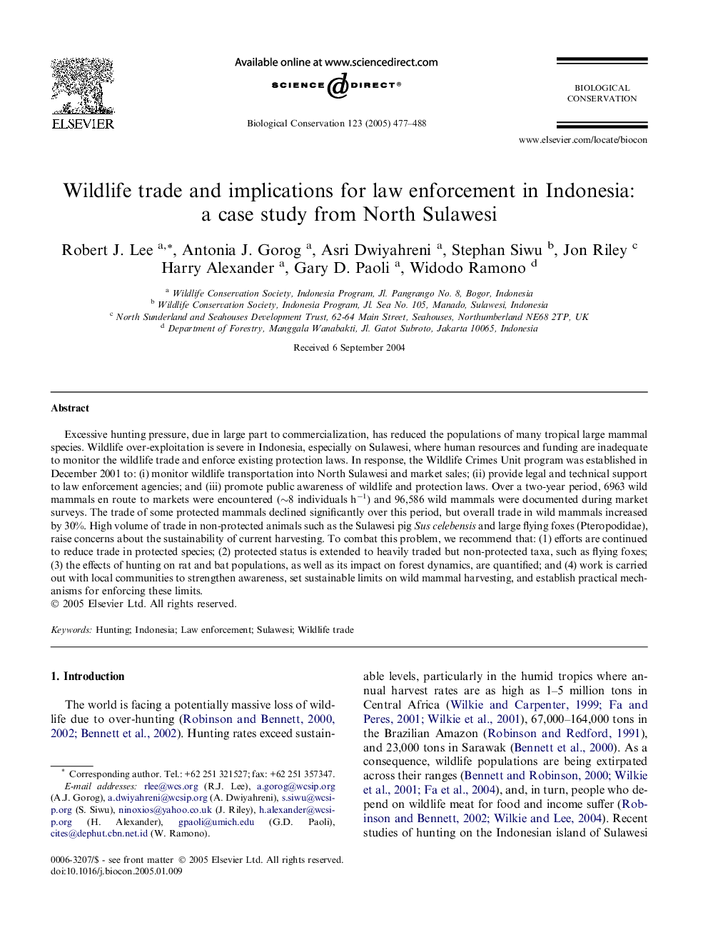 Wildlife trade and implications for law enforcement in Indonesia: a case study from North Sulawesi