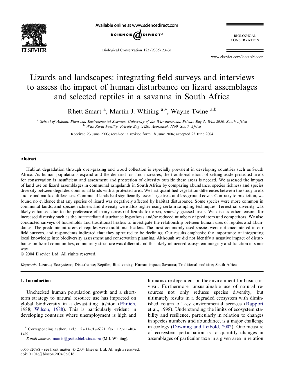 Lizards and landscapes: integrating field surveys and interviews to assess the impact of human disturbance on lizard assemblages and selected reptiles in a savanna in South Africa