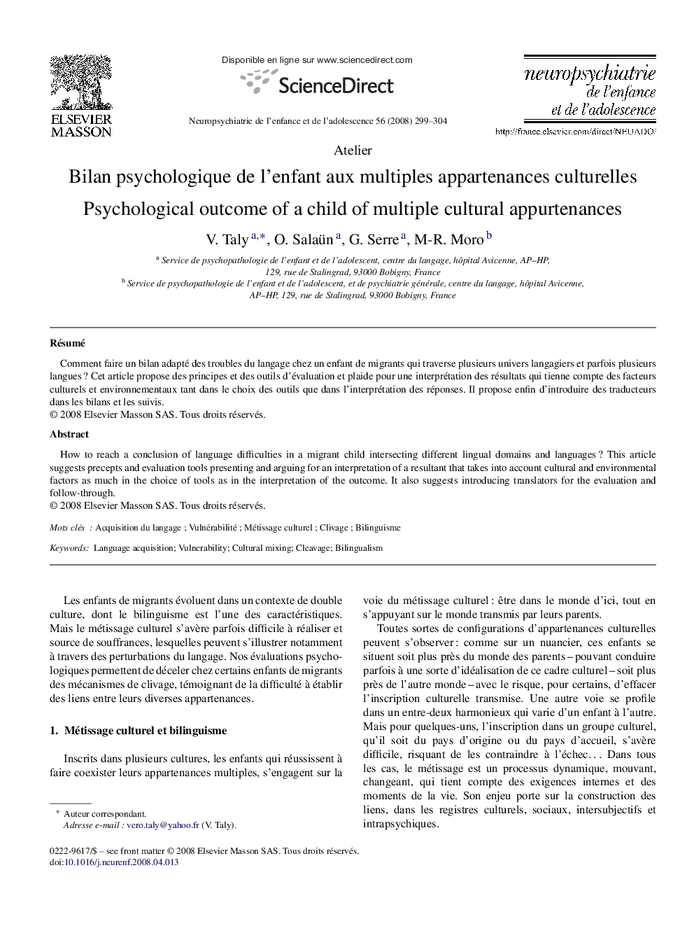 Bilan psychologique de l’enfant aux multiples appartenances culturelles