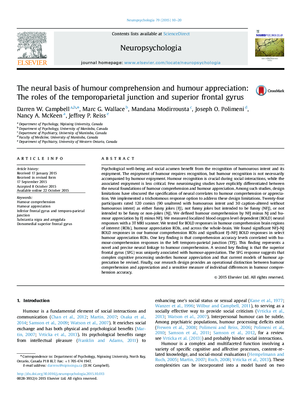 The neural basis of humour comprehension and humour appreciation: The roles of the temporoparietal junction and superior frontal gyrus