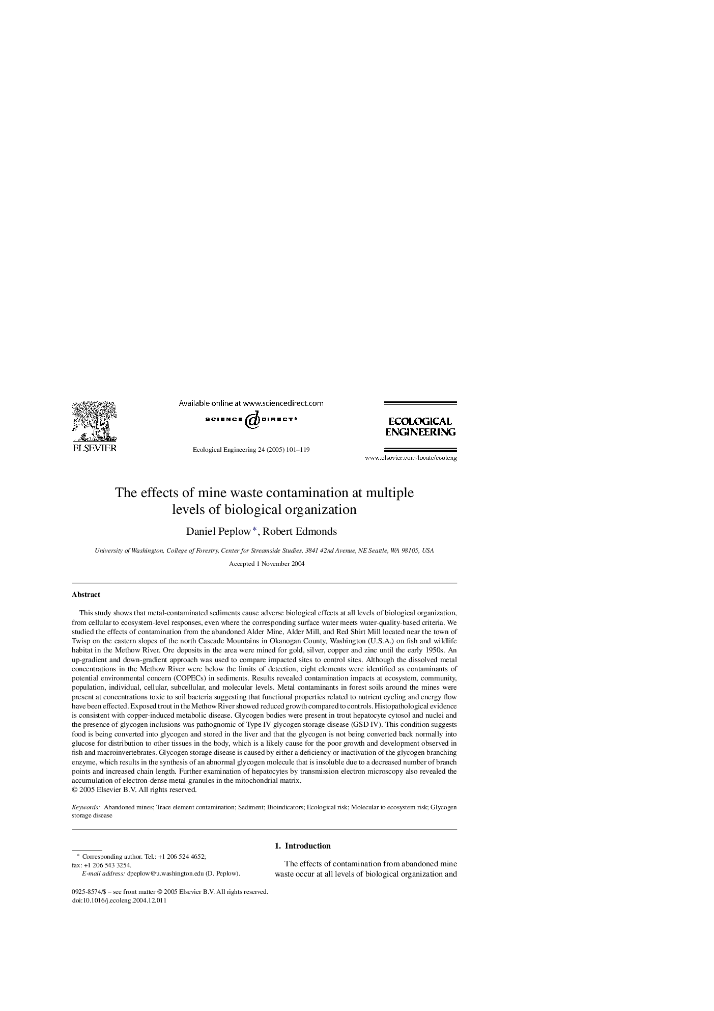 The effects of mine waste contamination at multiple levels of biological organization